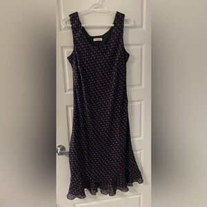 Vintage 90s Jessica Black Midi Dress with Purple Dots Frilly Hem Formal Size 16